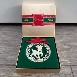 LENOX VINTAGE 1987 YULETIDE REINDEER PIERCED PORCELAIN ORNAMENT WITH BOX